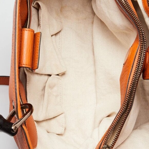 Gucci Orange Pebbled Leather Medium Bamboo Shopper Tote Bag - Picture 10 of 12